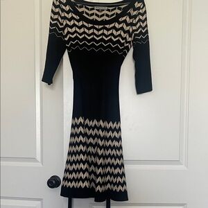 Danny & Nicole Black and Cream Chevron Long Sleeve Dress